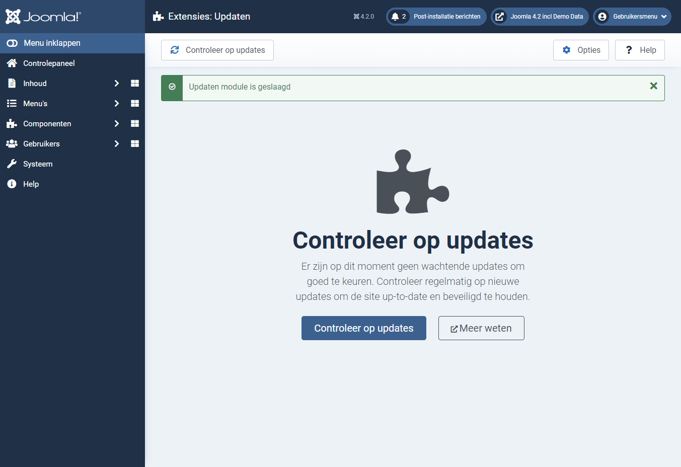 Joomla 4 update installeren succesvol