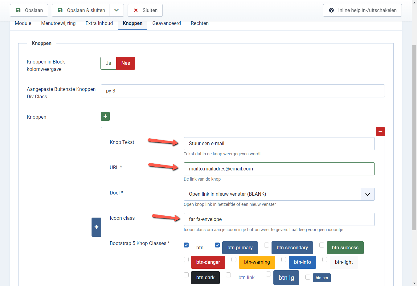 `Joomla 4 backend knoppen