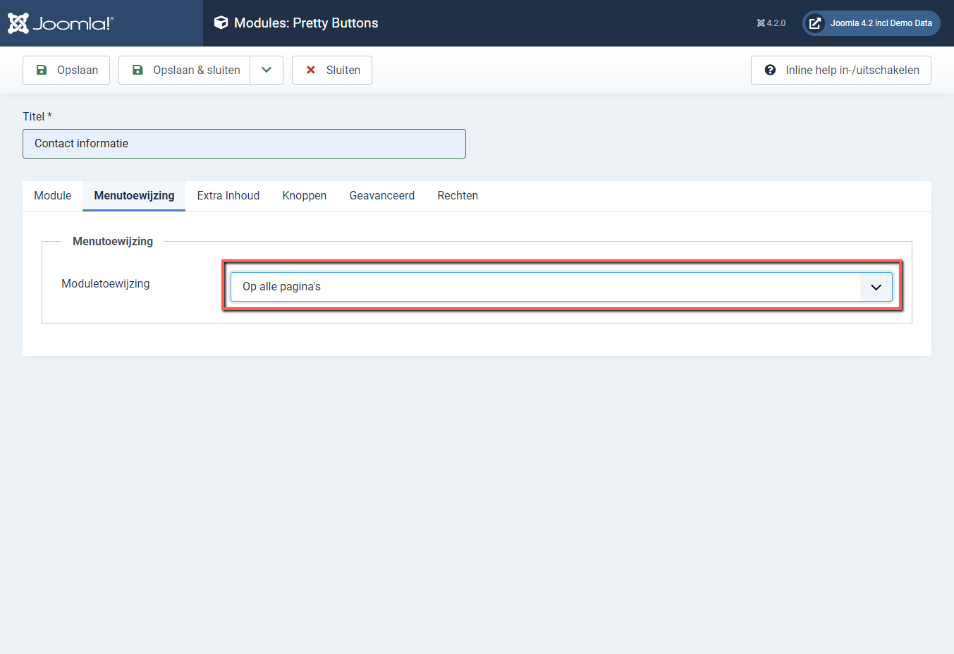 Joomla bacend Menu Toewijzing Alle pagina's