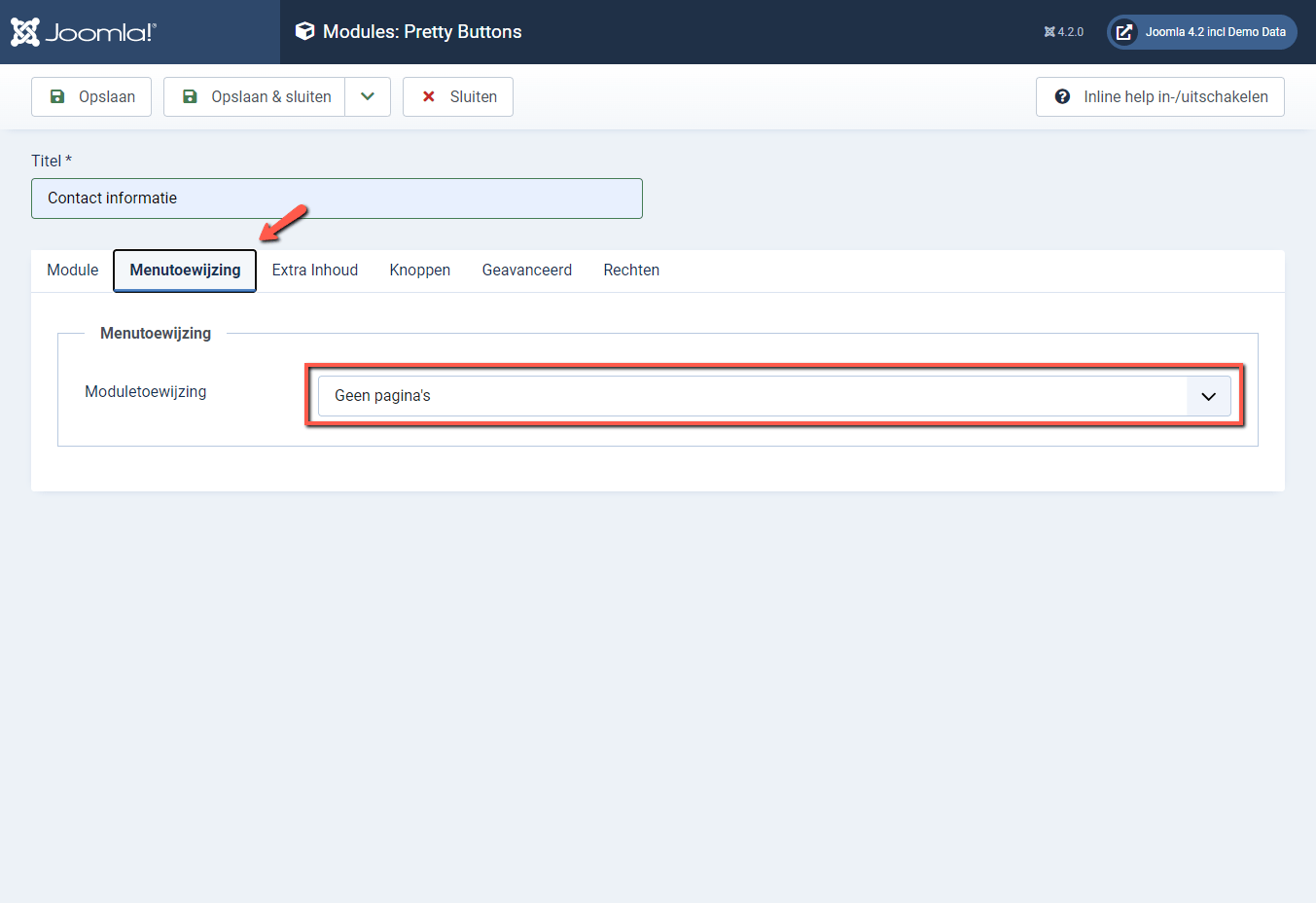 Joomla 4 backend menu toewijzing geen