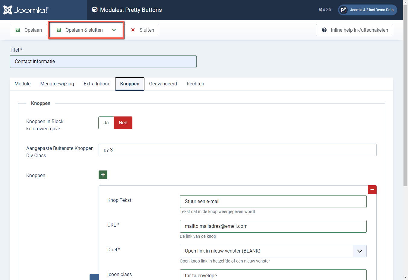 Joomla 4 backend Opslaan en Sluiten