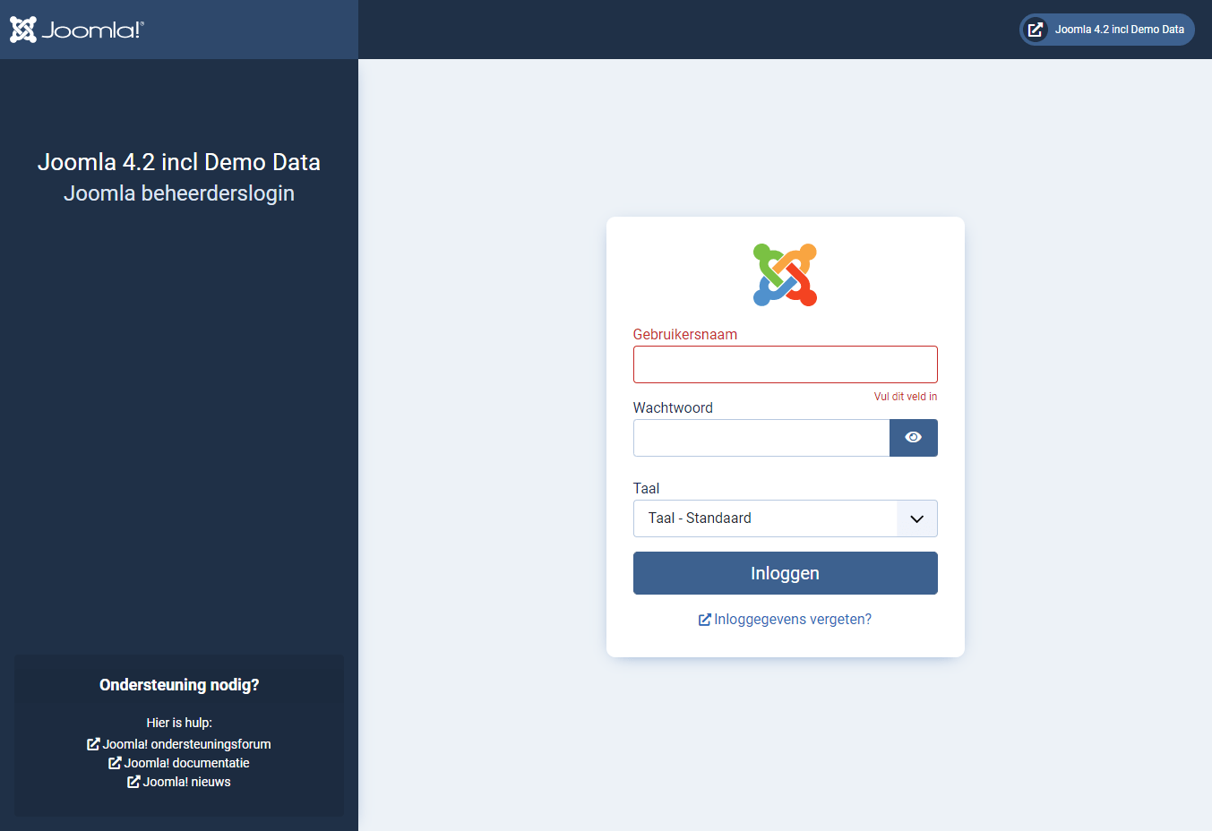 Inloggen back-end Joomla 4