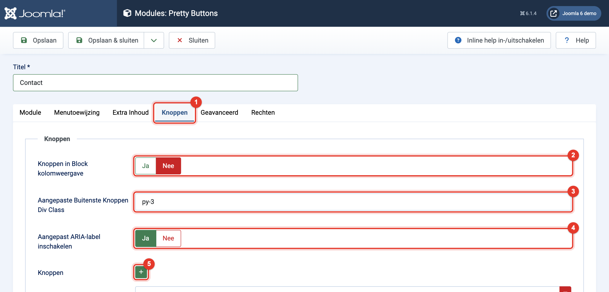 Module Pretty Buttons: instellingen op het tabblad Knoppen