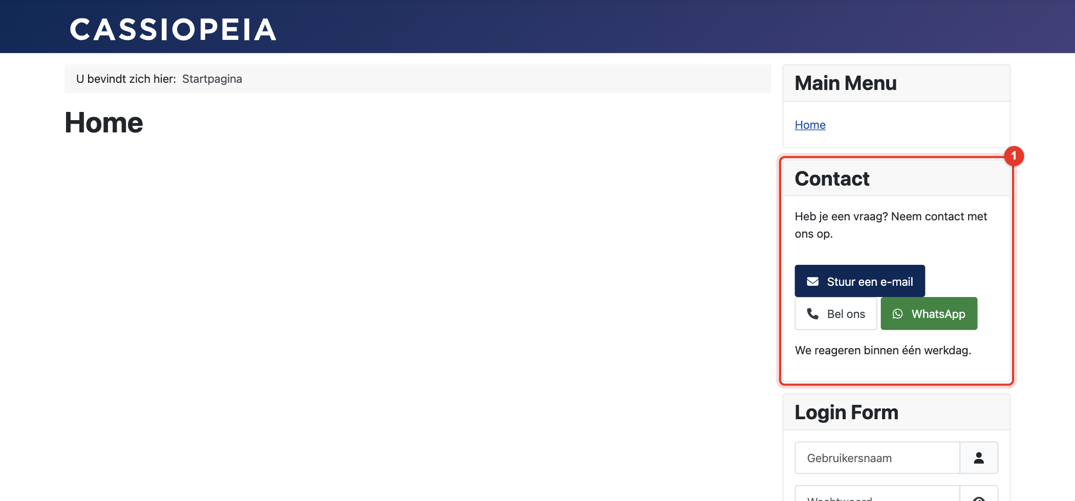 Pretty Buttons op de website met het template Cassiopeia