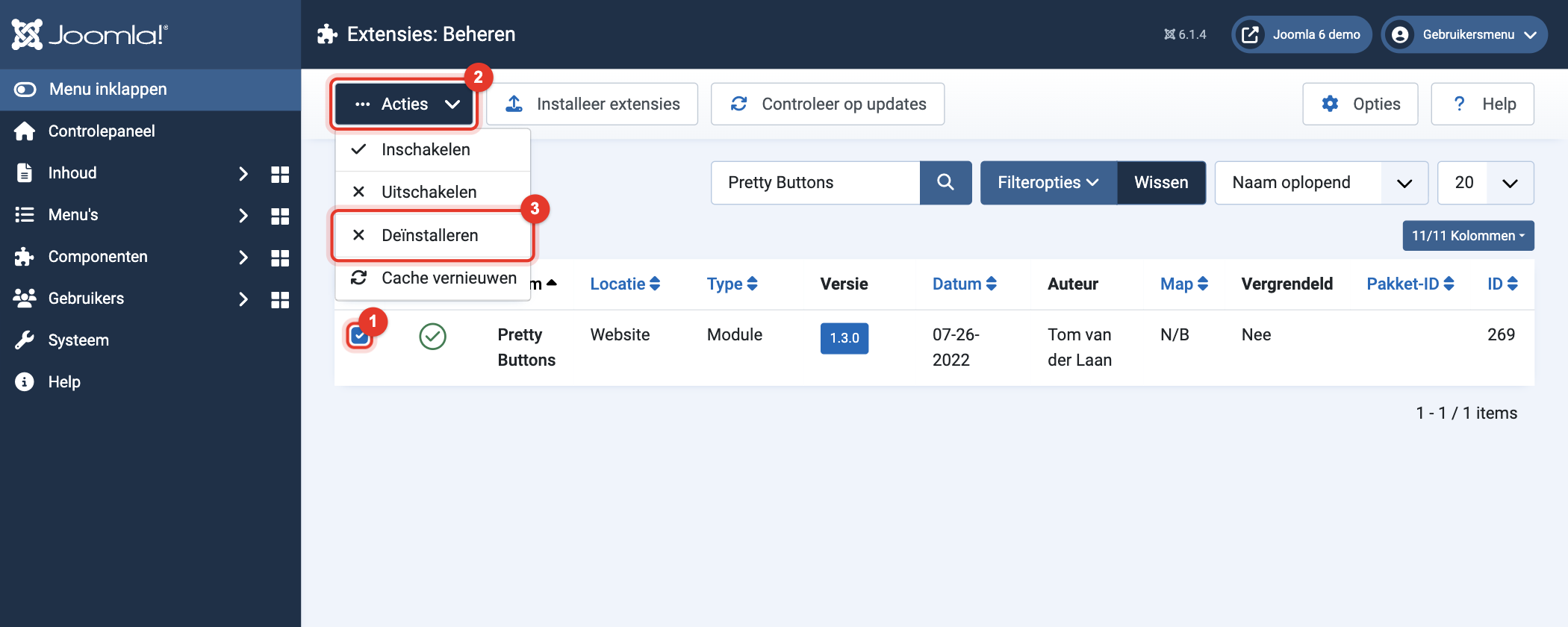 Joomla 6 Extensies: Beheren, Acties, Deïnstalleren