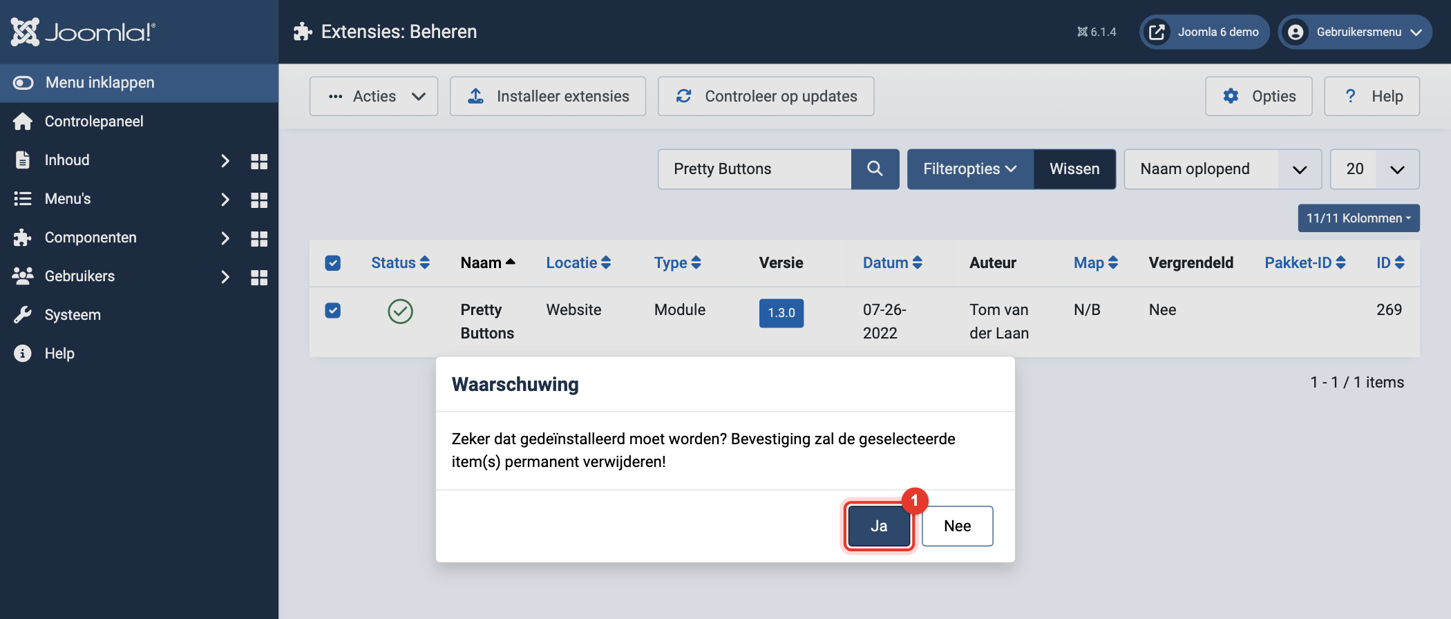Joomla 6 waarschuwing: weet je zeker dat je wilt de-installeren