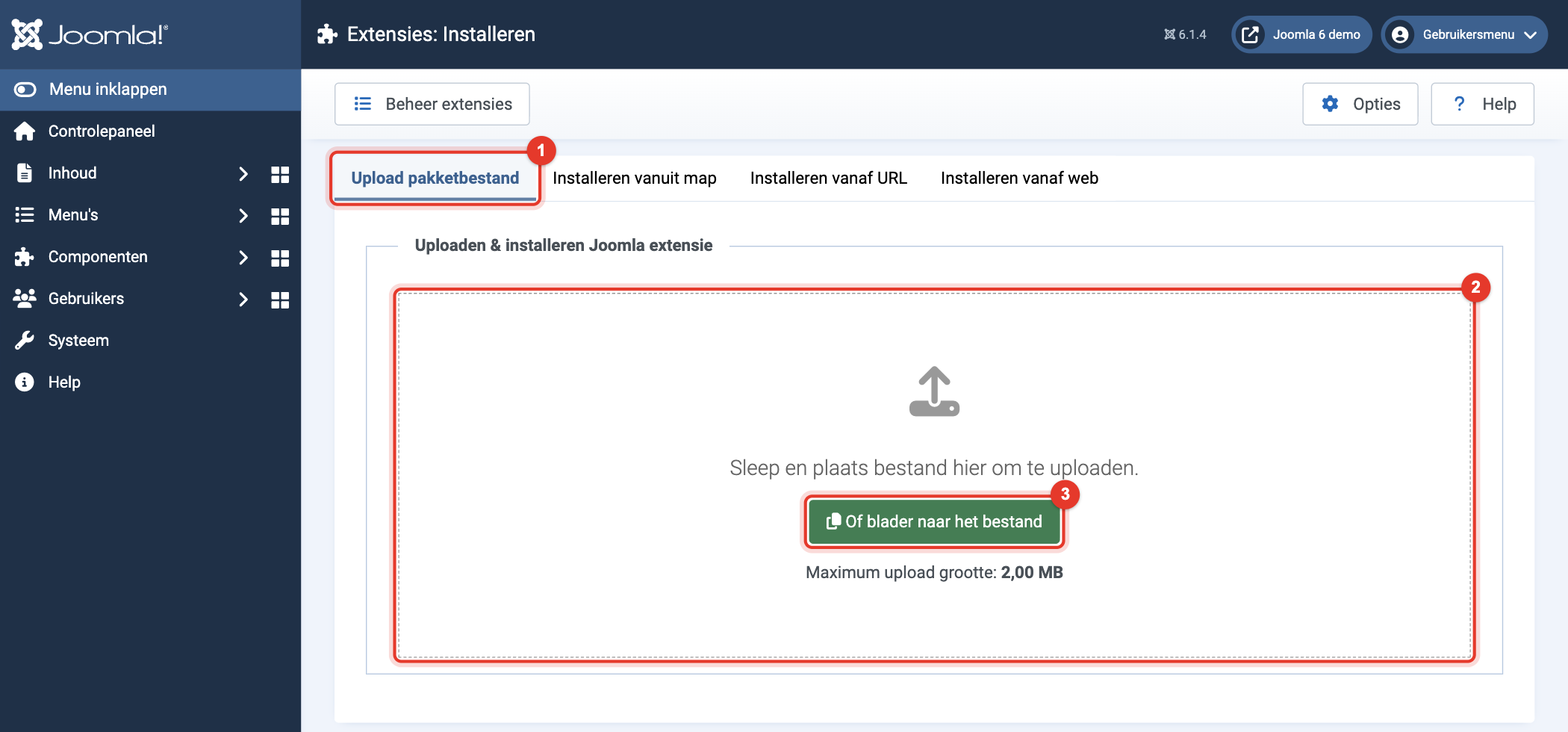 Joomla 6 Upload pakketbestand