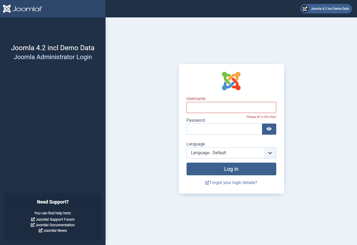 Login back-end Joomla 4