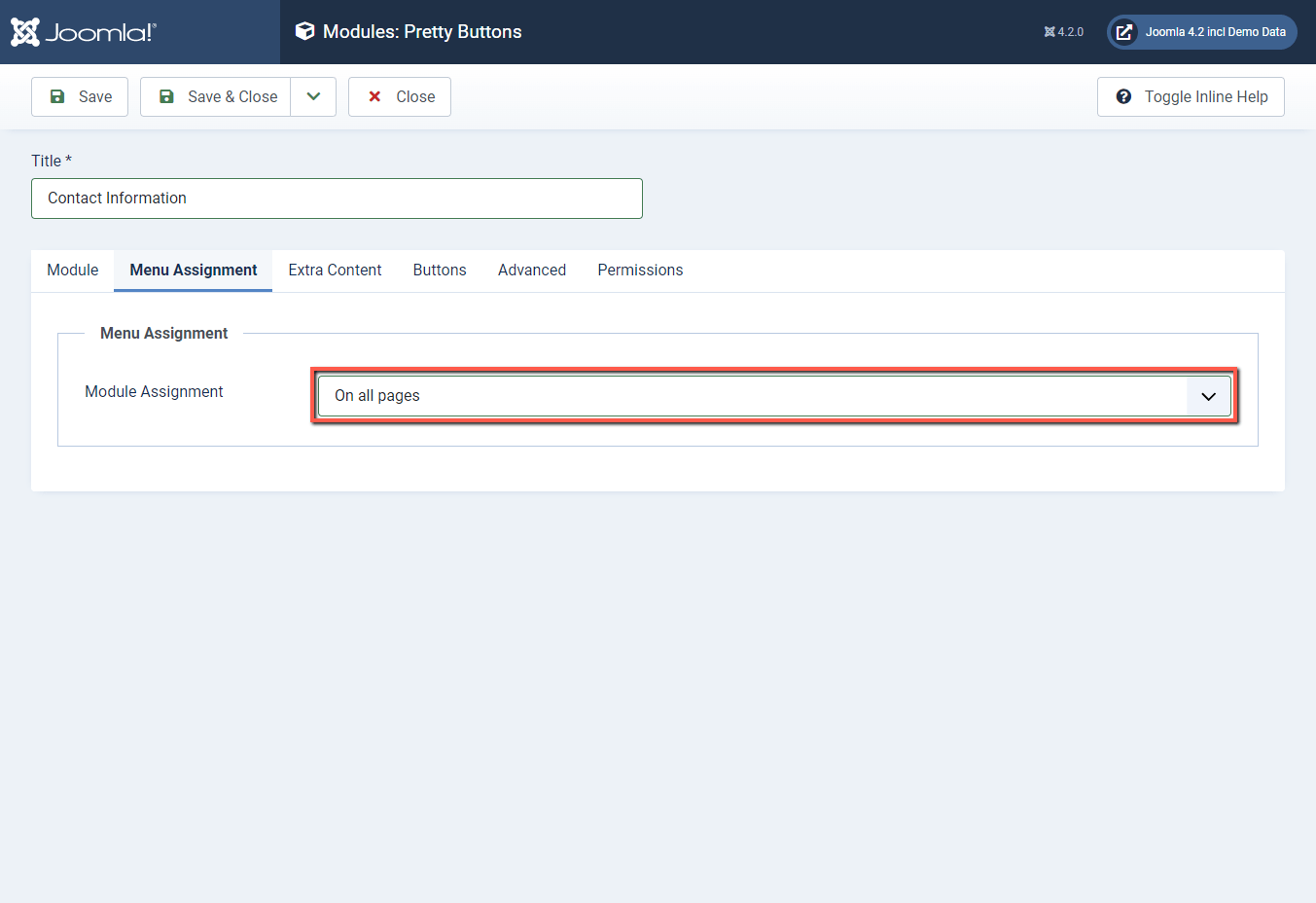 Joomla bacend Menu Assignment All Pages