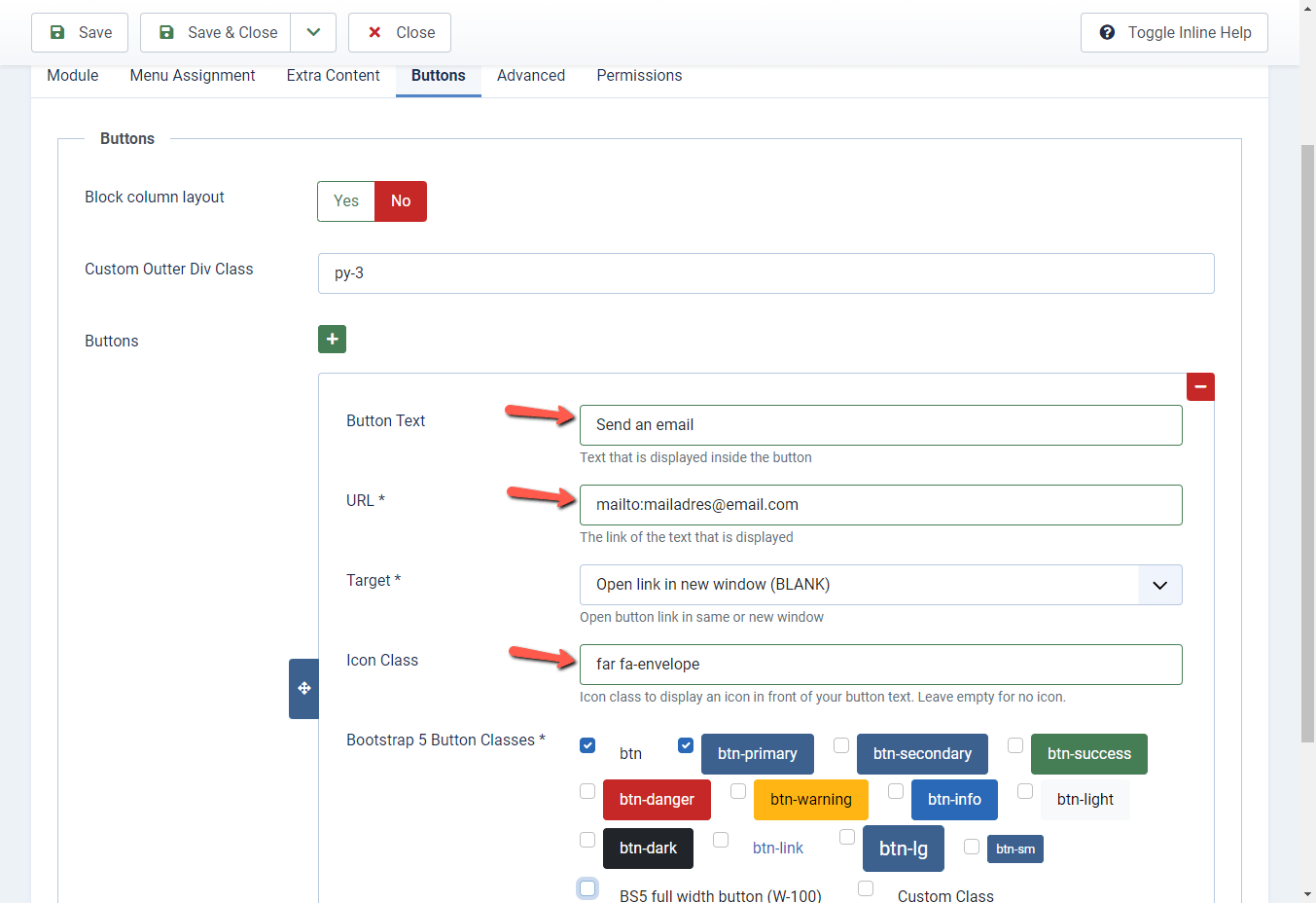 Joomla 4 backend buttons