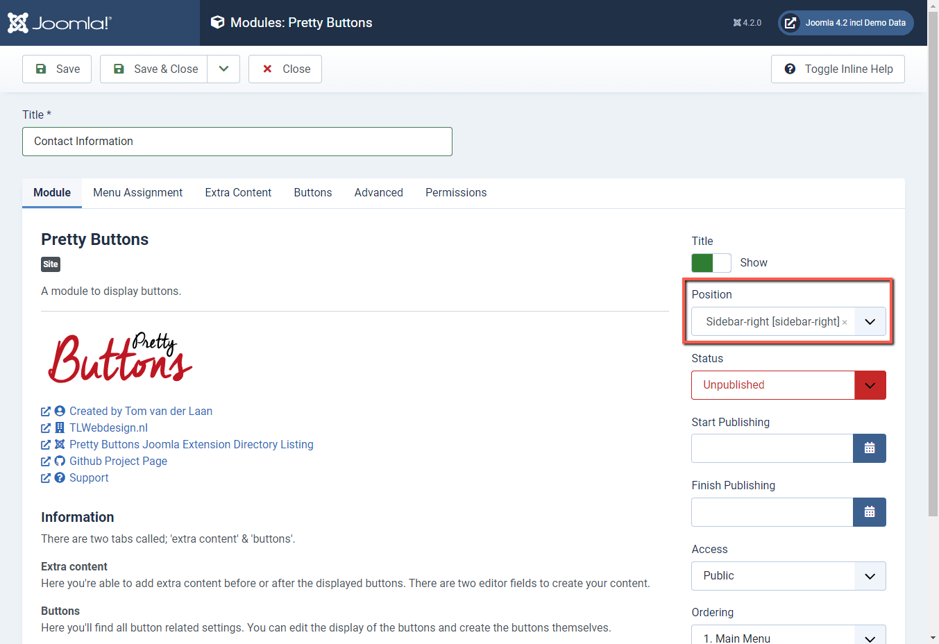 Joomla 4 backend Module change module position