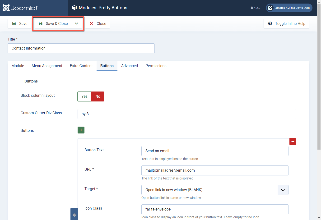 Joomla 4 backend Save & Close