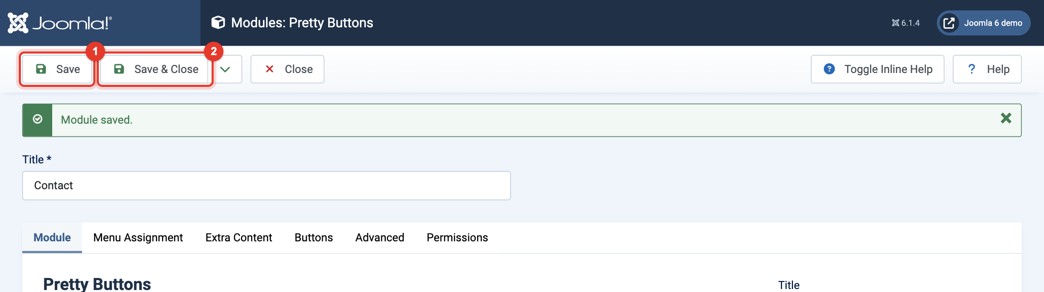 Pretty Buttons module: Save and Save & Close