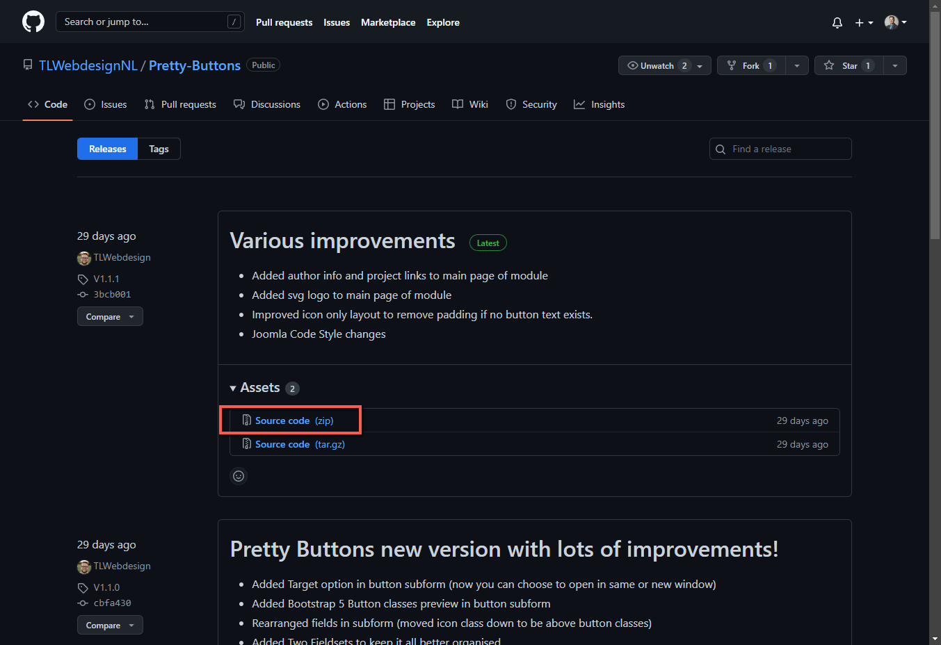 Download Pretty Buttons via GitHub